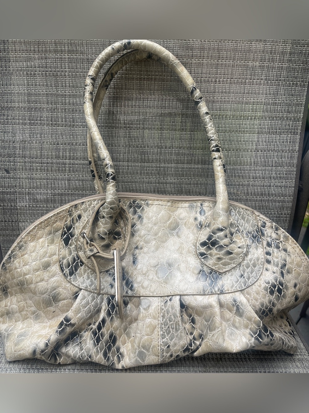 High Fashion Snake Print Faux Patent Leather Shoulder Bag East West Satchel